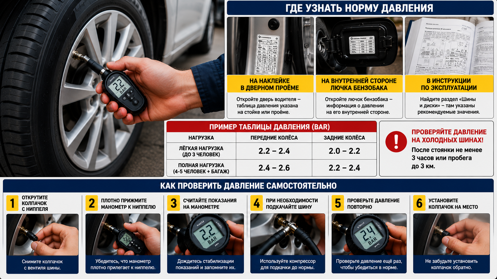 Давление в шинах: как узнать норму и проверить самостоятельно Давление в шинах: как узнать норму и проверить самостоятельно