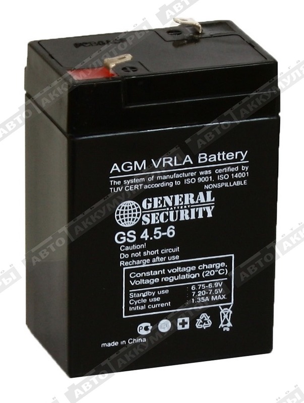 АКБ General Security 4.5 Ач 6 Вольт GS 4.5-6